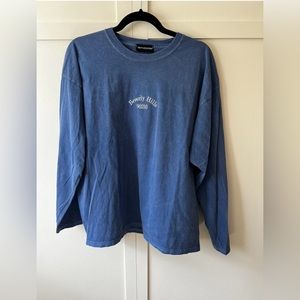 Prettylittlething Beverly Hills 90210 Blue Oversized Long Sleeve Shirt‎ Size M/L
